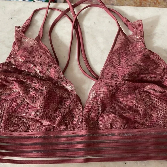 NEW - PINK by Victoria’s Secret (Size L) Unlined Lace Bralette in Burgundy - Picture 1 of 7